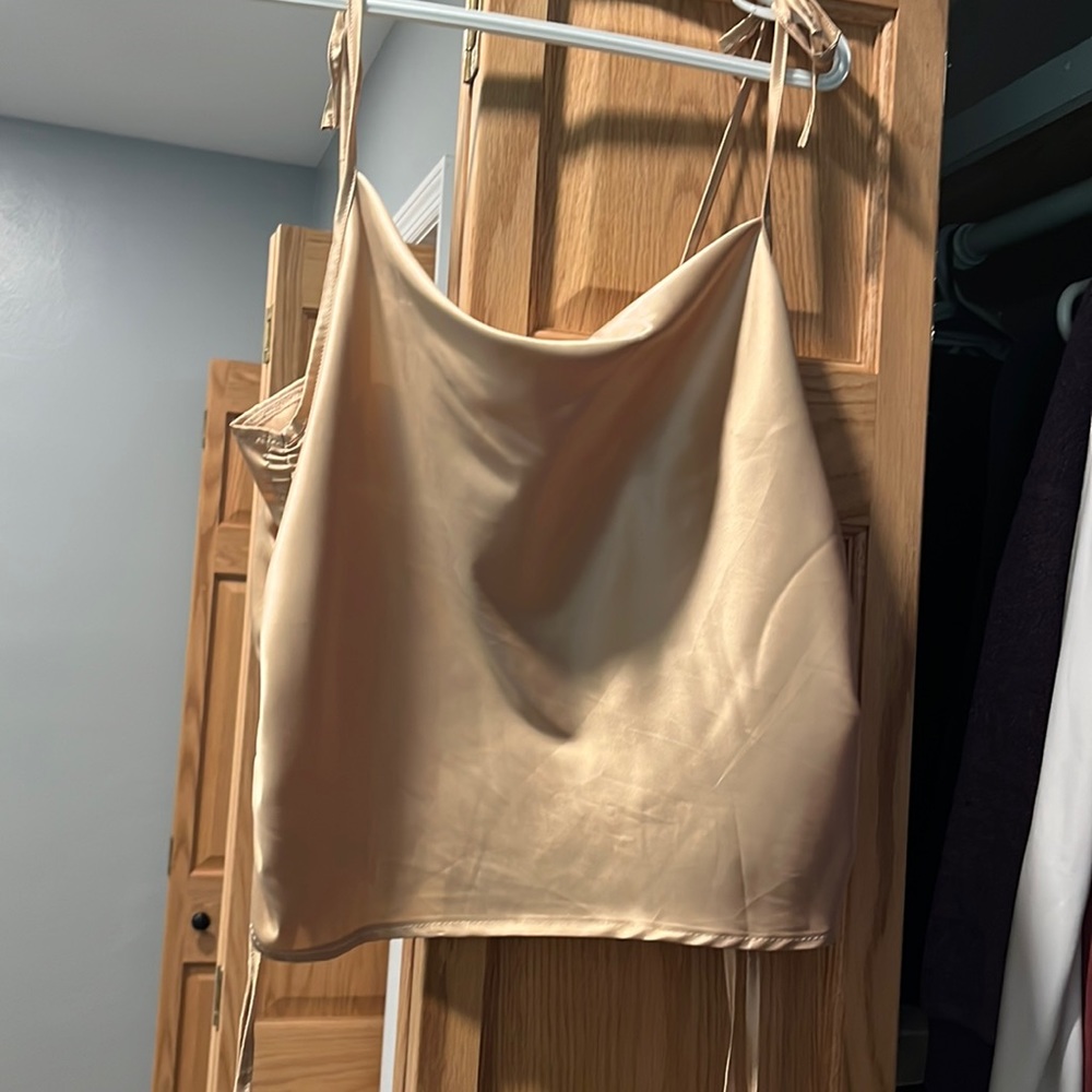 Large spaghetti strapped cowl neck
